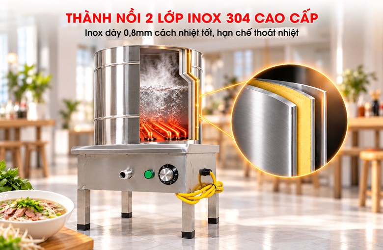 Thành nồi 3 lớp cách nhiệt lưu giữ nhiệt tốt