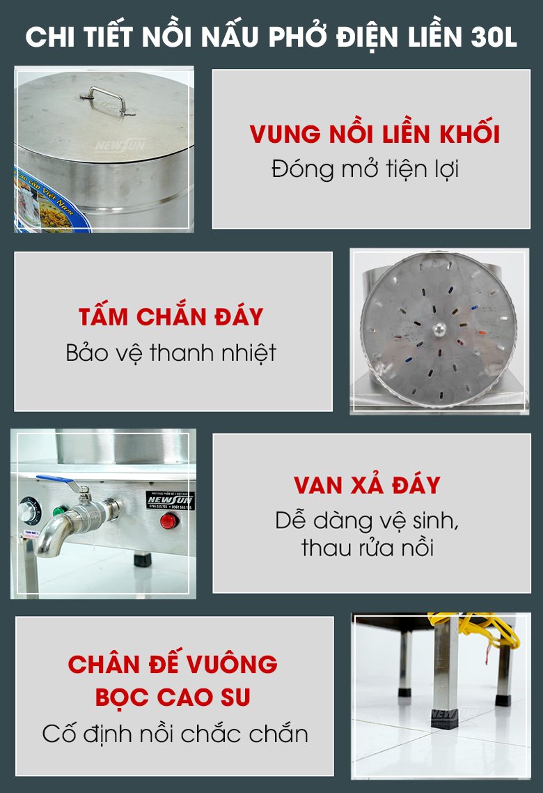 Các chi tiết nồi nấu phở Việt Nam 30 lít điện liền