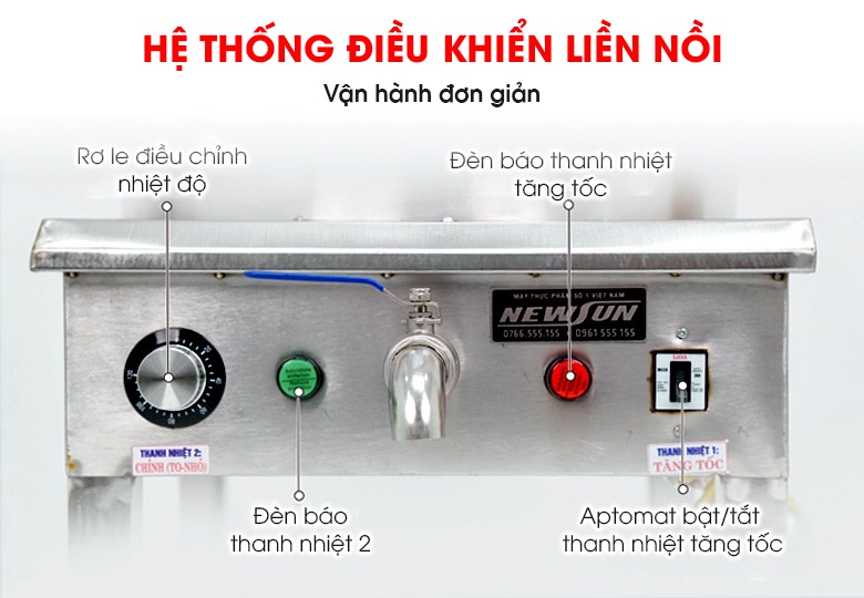Nồi nấu phở Việt Nam 120 lít (điện liền) Điều chỉnh nhiệt độ linh hoạt kết hợp với cảm biến tiết kiệm điện