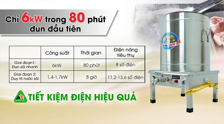 Nồi nấu phở Việt Nam 120 lít (điện liền) tiết kiệm điện