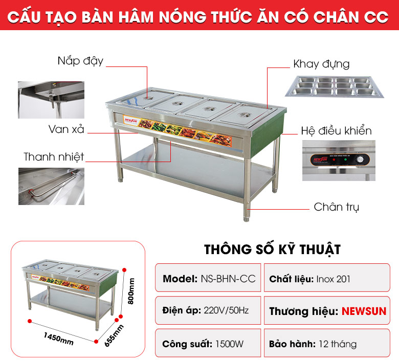 Cấu tạo tủ hâm nóng thức ăn BHN-CC 