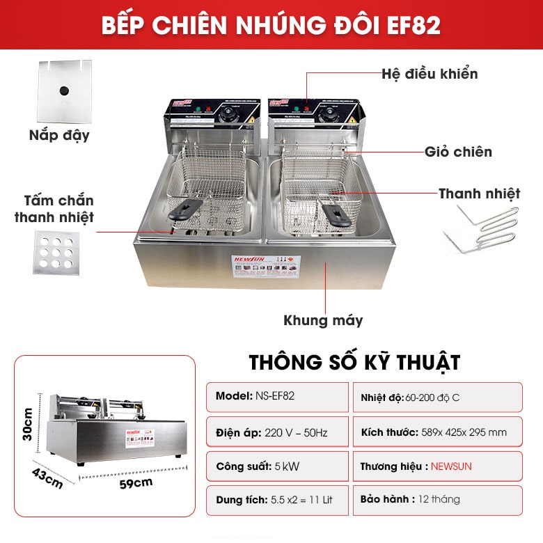 Cấu tạo bếp chiên nhúng đôi EF82