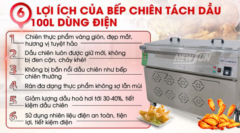 Lợi ích bếp chiên tách dầu 100 lít dùng điện BCTD-A100L