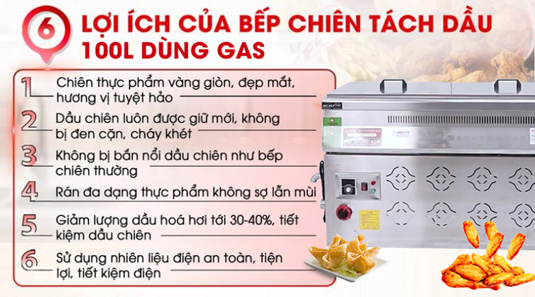 Lợi ích của bếp chiên tách dầu 100L dùng gas 