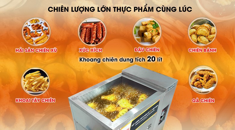 Thiết kế khoang chiên rộng rãi, dung tích 20 lít 