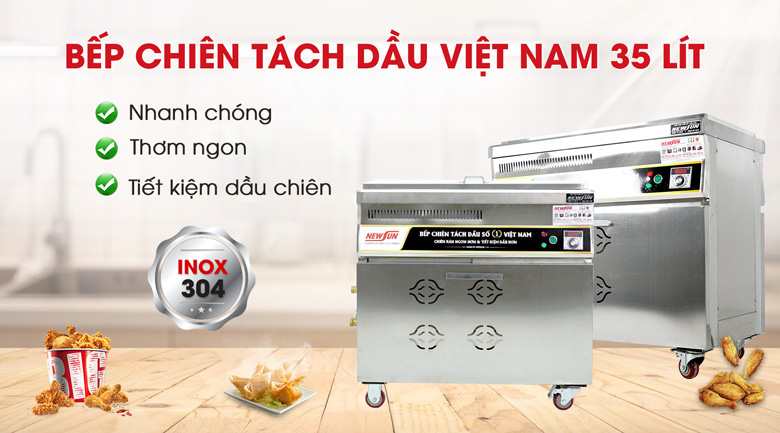 Bếp chiên tách dầu Việt Nam 35 lít NEWSUN (Inox 304) – Công nghệ chiên hiện đại mới 