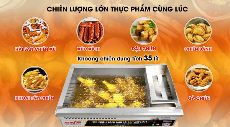 Bếp chiên tách dầu 35L thiết kế khoang chiên rộng rãi 