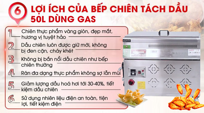 lợi ích của bếp chiên tách dầu 50 lít dùng gas BCTD-B50L