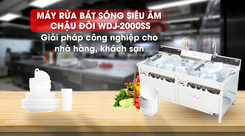 Máy rửa bát chén siêu âm chậu đôi WDJ-2000SS 