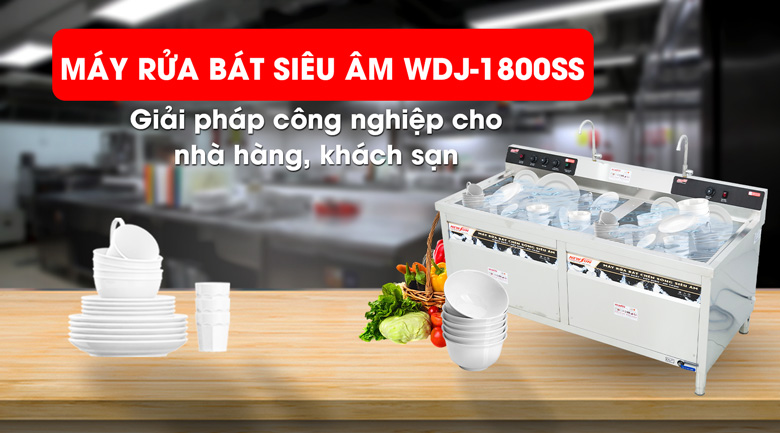 Máy rửa bát chén siêu âm chậu đôi WDJ-1800SS cho nhà hàng, khách sạn 