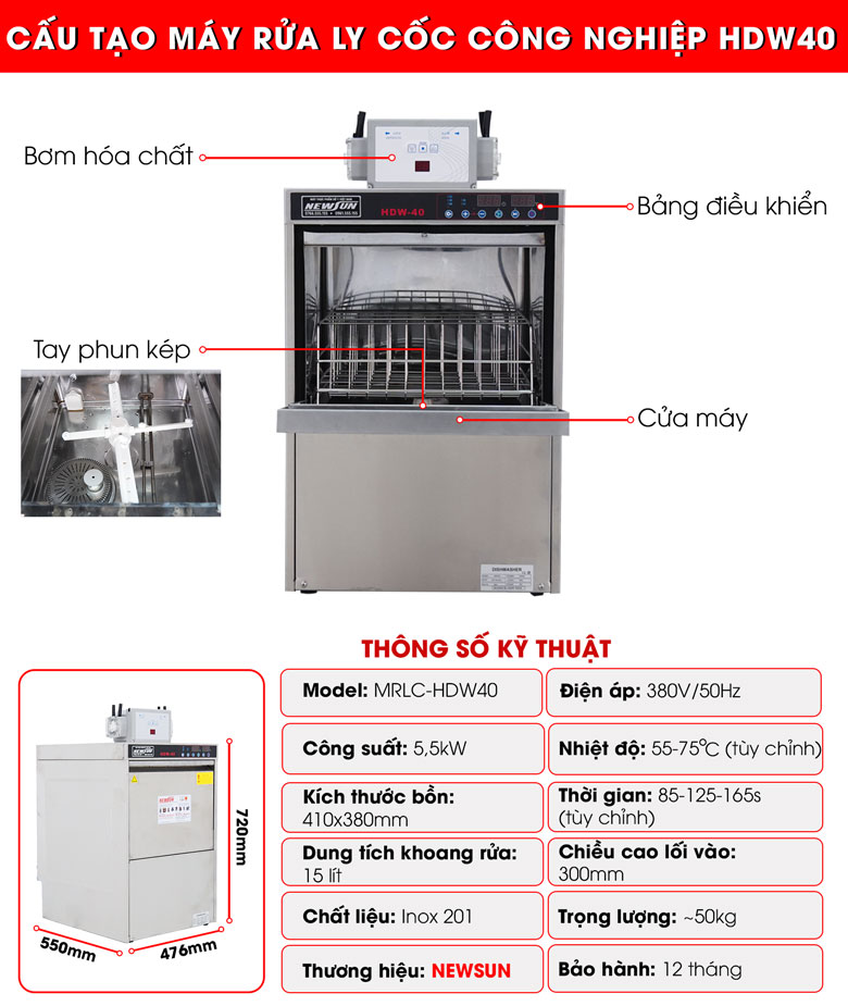 cấu tạo máy rửa ly MRLC-HDW40