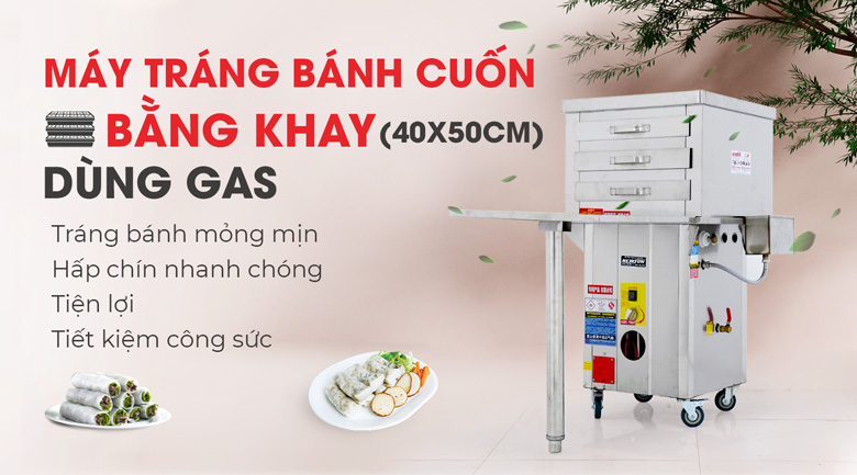 Máy tráng bánh cuốn MTBC-BK/KV/40x50CM/G là thiết bị tráng bánh cuốn hiện đại 