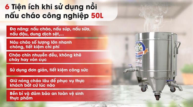 tiện ích khi dùng nồi cháo điện công nghiệp 50l NCTĐ50L