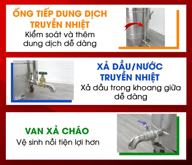 Các chi tiết thiết kế khác của nồi cháo 40l