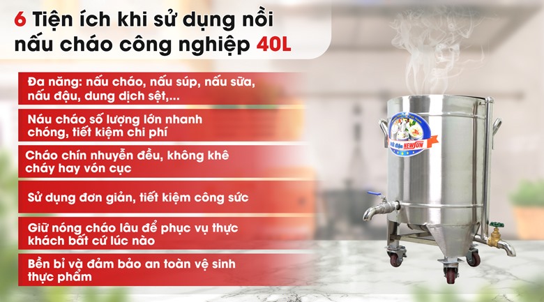 Lợi ích khi dùng nồi điện nấu cháo công nghiệp 40l NCTĐ40L