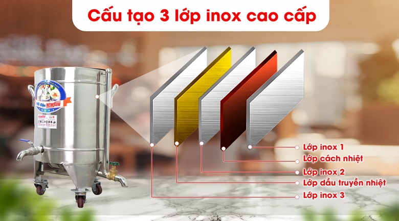 Thành nồi có 3 lớp inox cao cấp, giữ nhiệt tốt