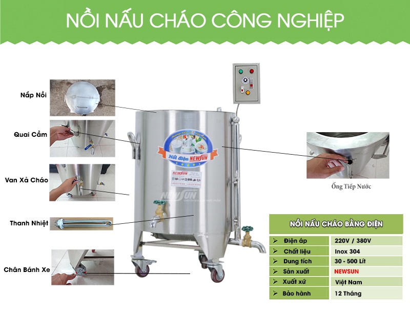 Thông số chi tiết về nồi nấu cháo điện công nghiệp