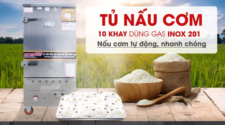 Tủ cơm gas 10 khay THVNG10K nấu nhanh chóng