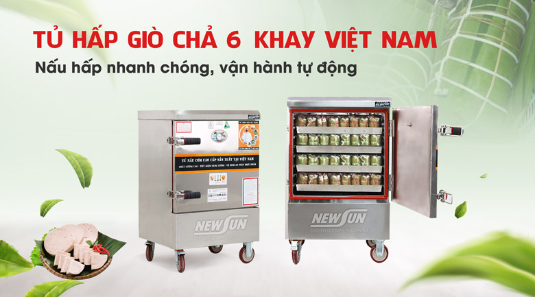 Tủ hấp giò chả 6 khay THVNĐ6K304 tự động, nhanh chóng