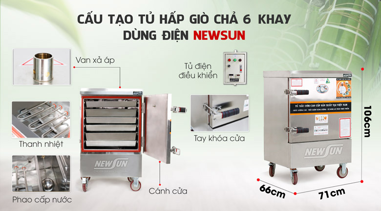 Cấu tạo tủ hấp giò chả 6 khay THVNĐ6K304