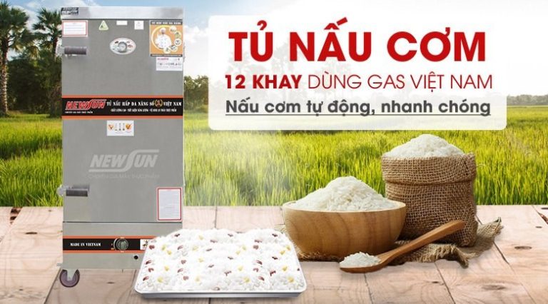 Tủ nấu cơm 12 khay dùng gas Việt Nam (48kg gạo/mẻ) 