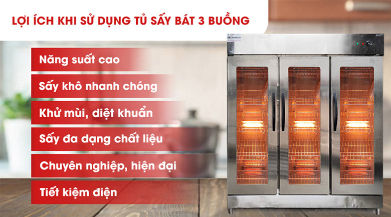 Lợi ích khi sử dụng tủ sấy bát công nghiệp 3 buồng 