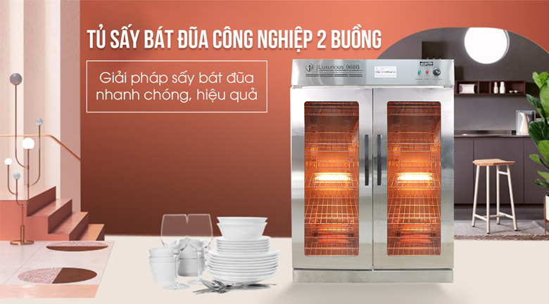 Tủ sấy bát đũa công nghiệp 2 buồng 10 khay NEWSUN 