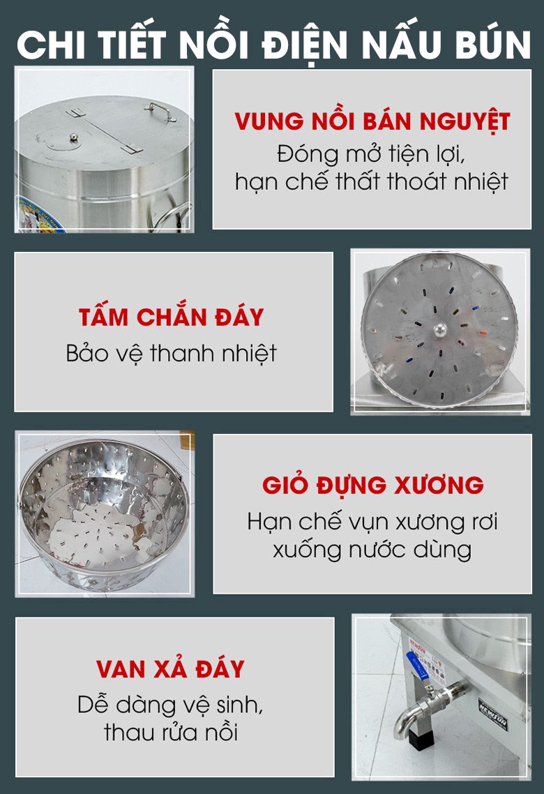 Các chi tiết của nồi nấu bún bằng điện