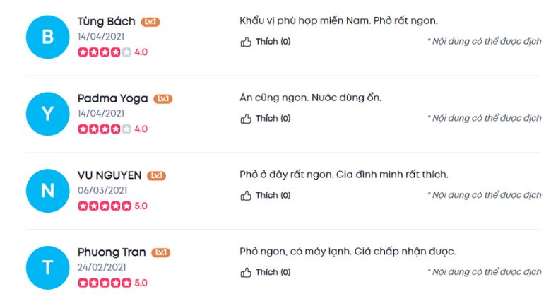 Hình ảnh khách hàng đánh giá về quán phở Nam Hương 1 