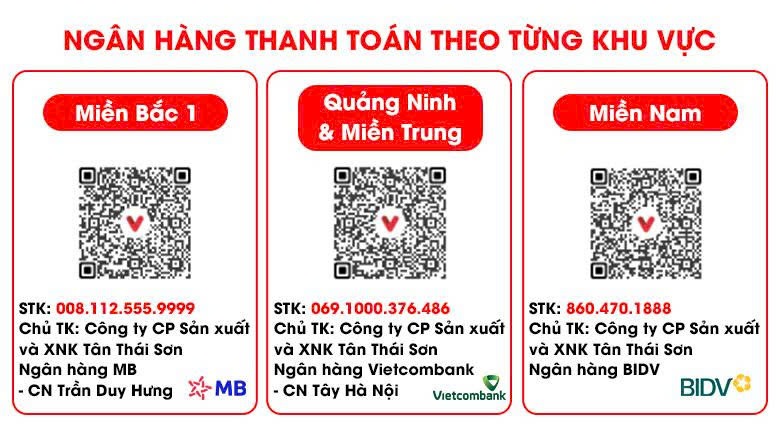 Số tài khoản thanh toán cho từng khu vực