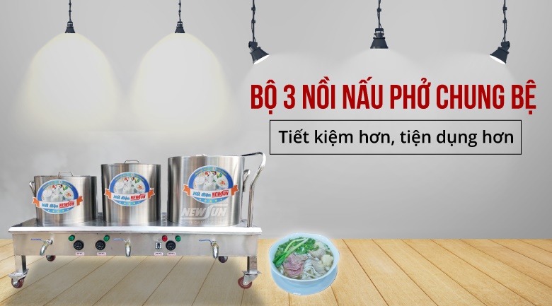 Bộ 3 nồi nấu phở chung bệ 20-30-40L Bộ 3 nồi nấu phở chung bệ bằng điện