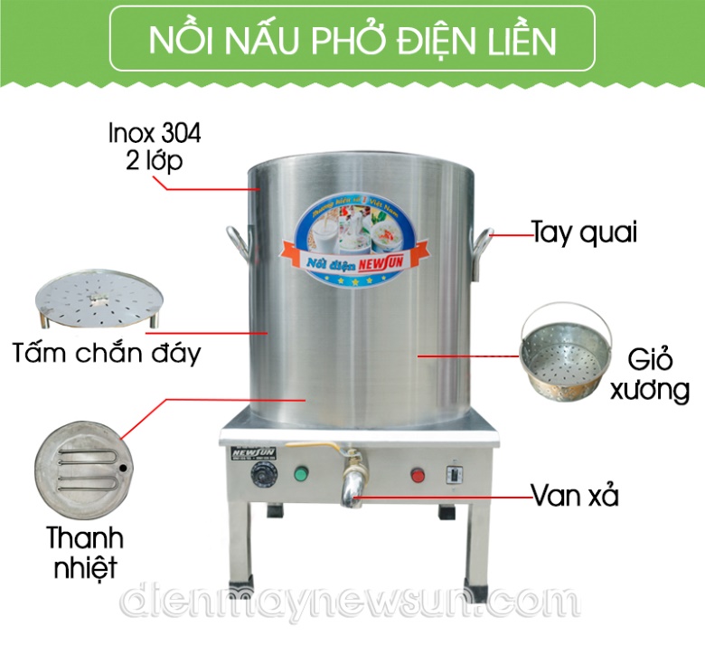 Cấu tạo nồi nấu phở điện liền dung tích lớn 200-1000 lít 