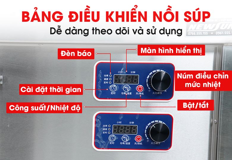 Bộ nồi nấu phở đôi và máy nhúng phở tự động JZML-3G-H30-30 Khu vực nồi nước dùng được trang bị hệ thống điều khiển riên