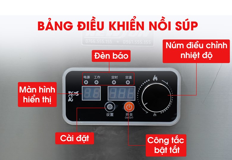 Bếp trụng mì phở tự động 3 giỏ kèm nồi nước dùng và khay gia vị NS-DB-3-503 Bảng điều khiển độc lập