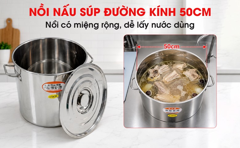 Bếp trụng mì phở tự động 3 giỏ kèm nồi nước dùng và khay gia vị NS-DB-3-503 Nồi nấu súp đường kính 50cm