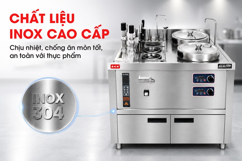 Bộ nồi nấu phở đôi và máy nhúng phở tự động JZML-3G-H30-30 Chất liệu inox 304 bền bỉ, an toàn vệ sinh thực phẩm
