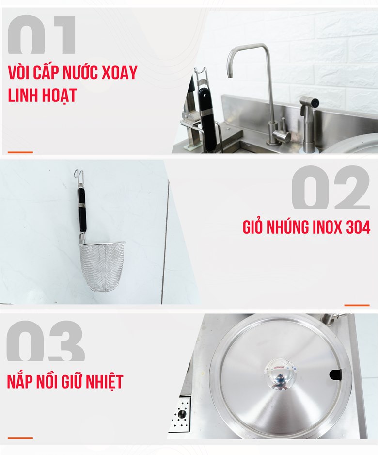 Bộ nồi nấu phở đôi và máy nhúng phở tự động JZML-3G-H30-30 Trang bị đầy đủ các chi tiết vận hành