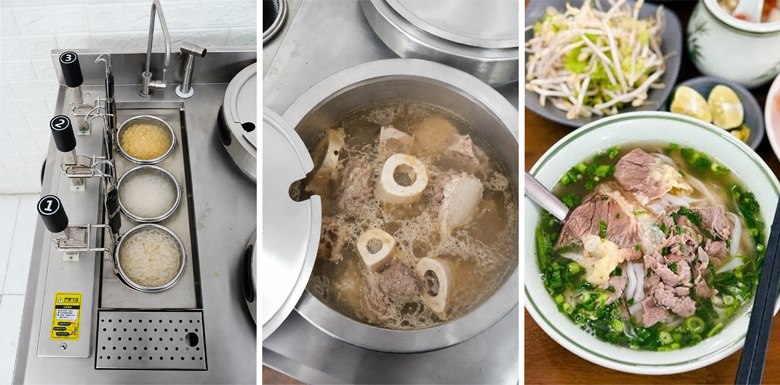 Bộ nồi nấu phở đôi và máy nhúng phở tự động JZML-3G-H30-30 Rút ngắn thời gian chế biến và phục vụ trong giờ cao điểm