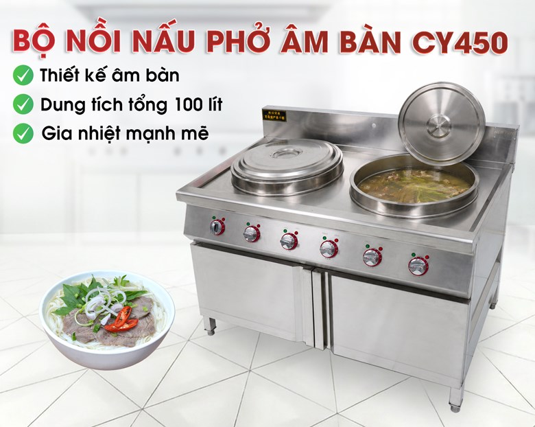Bộ nồi nấu phở âm bàn 100L CY450 (2 nồi) Bộ nồi nấu phở âm bàn CY450