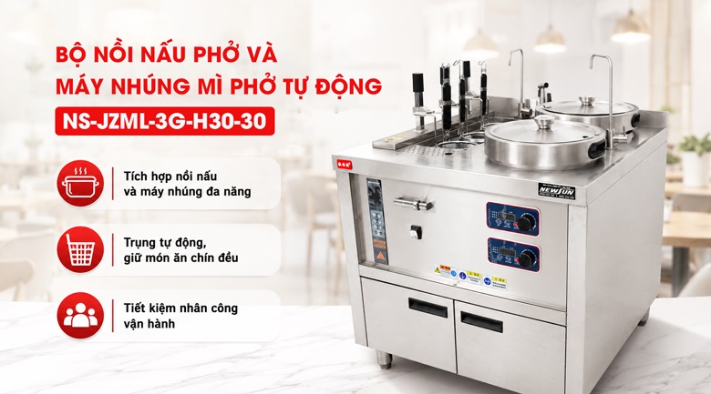 Bộ nồi nấu phở đôi và máy nhúng phở tự động JZML-3G-H30-30 Bộ nồi nấu phở đôi và máy nhúng phở tự động JZML-3G-H30-30