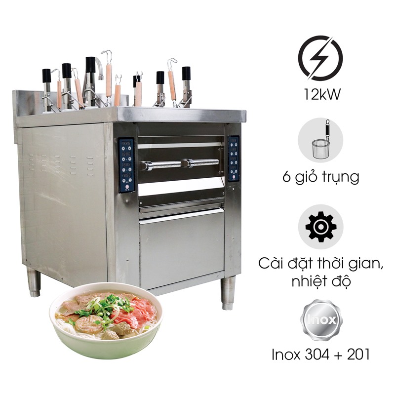Bếp trụng nhúng mì phở tự động 6 giỏ 14cm TB-BTNMP-6CA bep trung nhung mi pho tu dong 6 gio tb btnmp 6ca ava