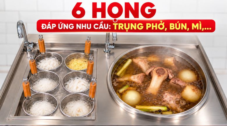 6 họng trần bánh riêng biệt, gia nhiệt mạnh mẽ với công suất 9kW