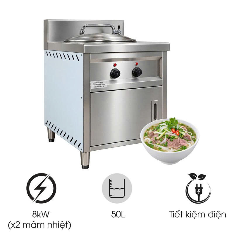 Nồi nấu phở bàn vuông 50L ava noi nau pho ban vuong 50l dien lien