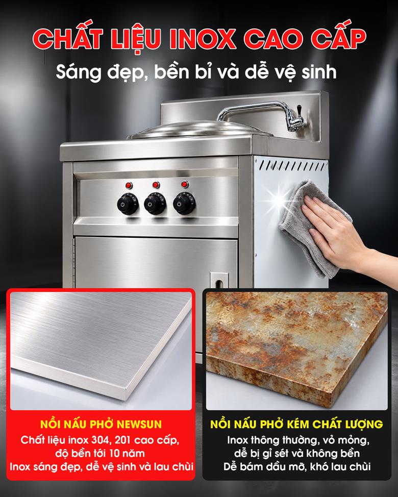 Chất liệu inox cao cấp, bền đẹp và dễ vệ sinh