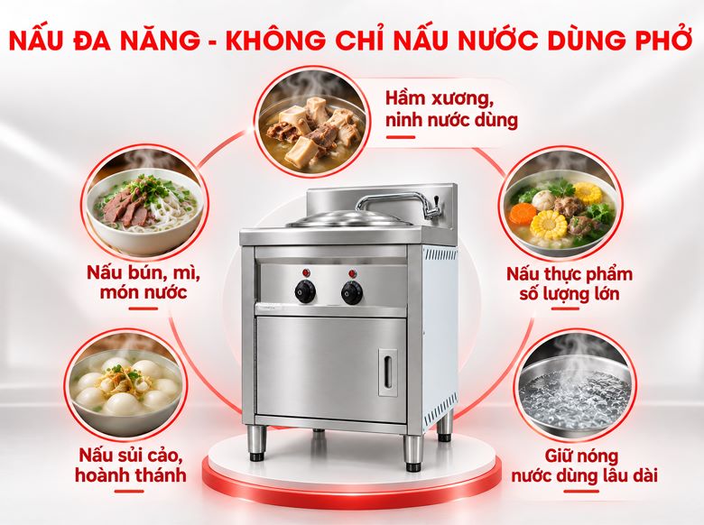 Nồi nấu phở bàn vuông 50L Đun nấu đa năng