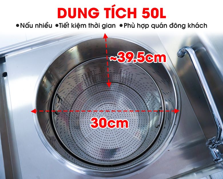 Nồi nấu phở bàn vuông 50L Lòng nồi thiết kế rộng