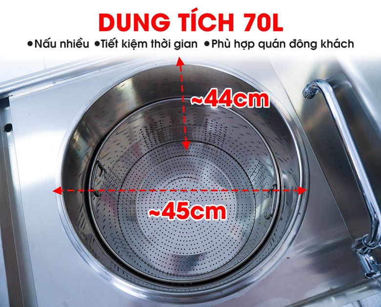 Nồi nấu phở bàn vuông 70L Lòng nồi đường kính lớn với dung tích lên tới 70 lít