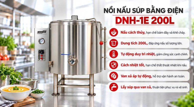 Nồi nấu súp bằng điện DNH-1E 200L Lợi ích khi sử dụng nồi nấp súp bằng điện DNH-1E 200L