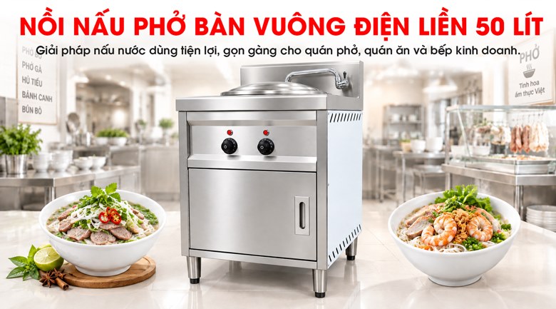 Nồi nấu phở bàn vuông 50L Nồi nấu phở bàn vuông 50L