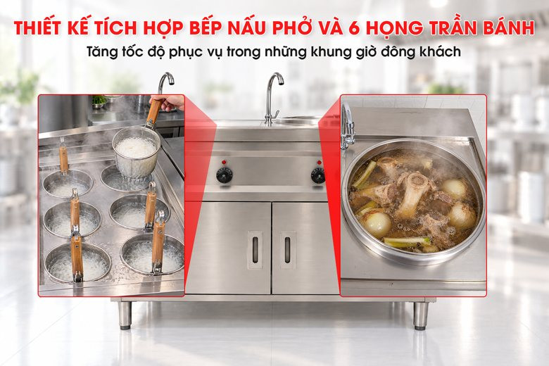 Kết hợp nồi nấu 100L và 6 họng trần bánh trên cùng một hệ thống